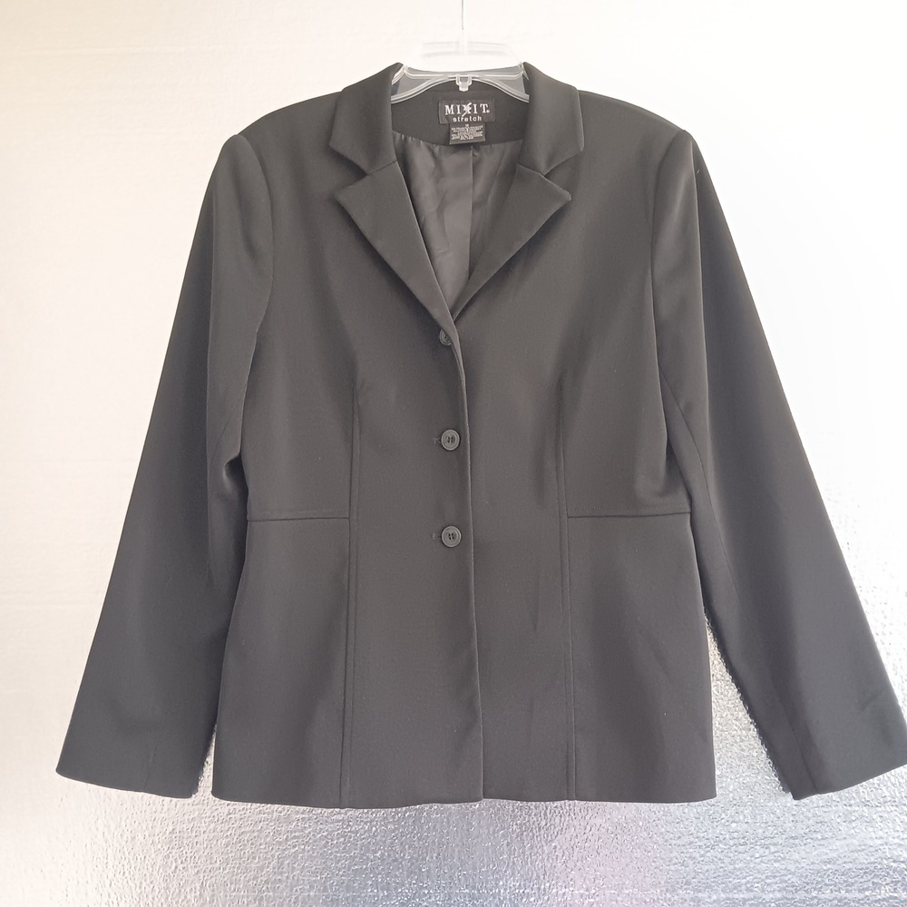Vintage Mixit Blazer Women 12 Black Excellent Stretch 3Two Button Lined Career